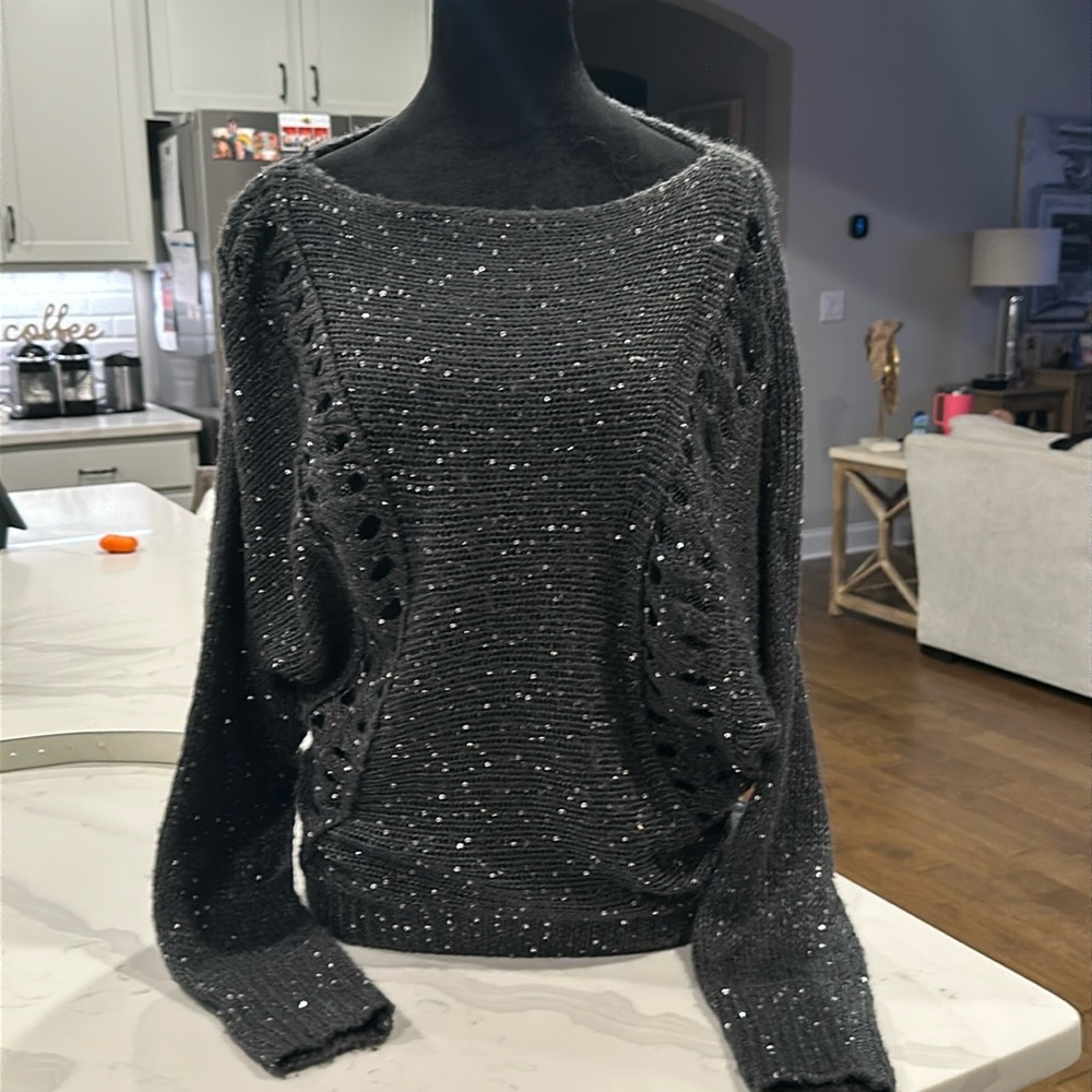 Sweater with sequins in charcoal gray